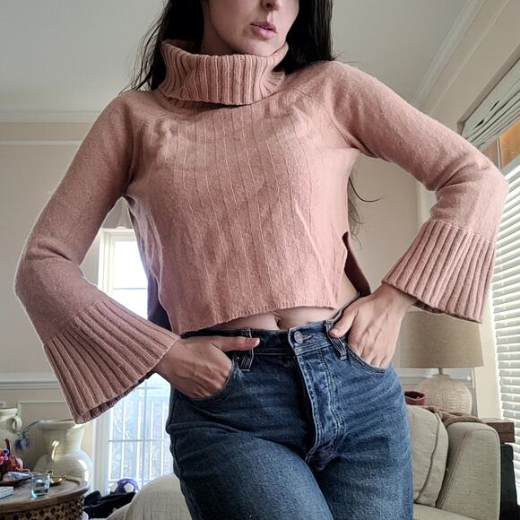 Jonathan Simkhai Dusty Pink Cropped Pink Sweater Sz S - Picture 1 of 5